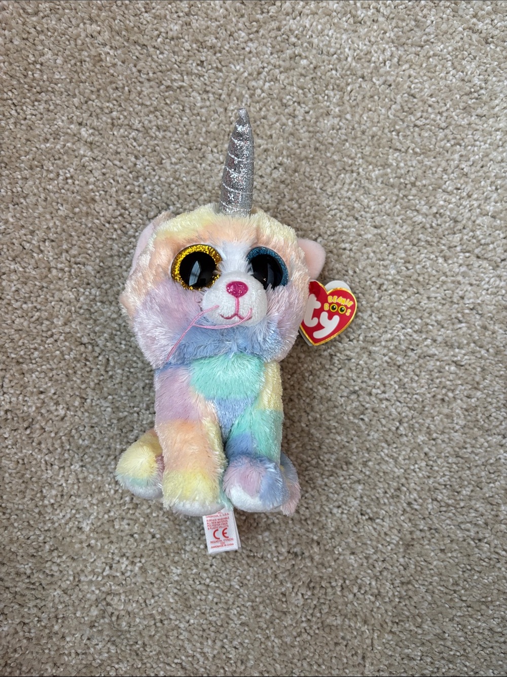 Ty Heather Pastel Rainbow Unicorn Plush with Silver Horn